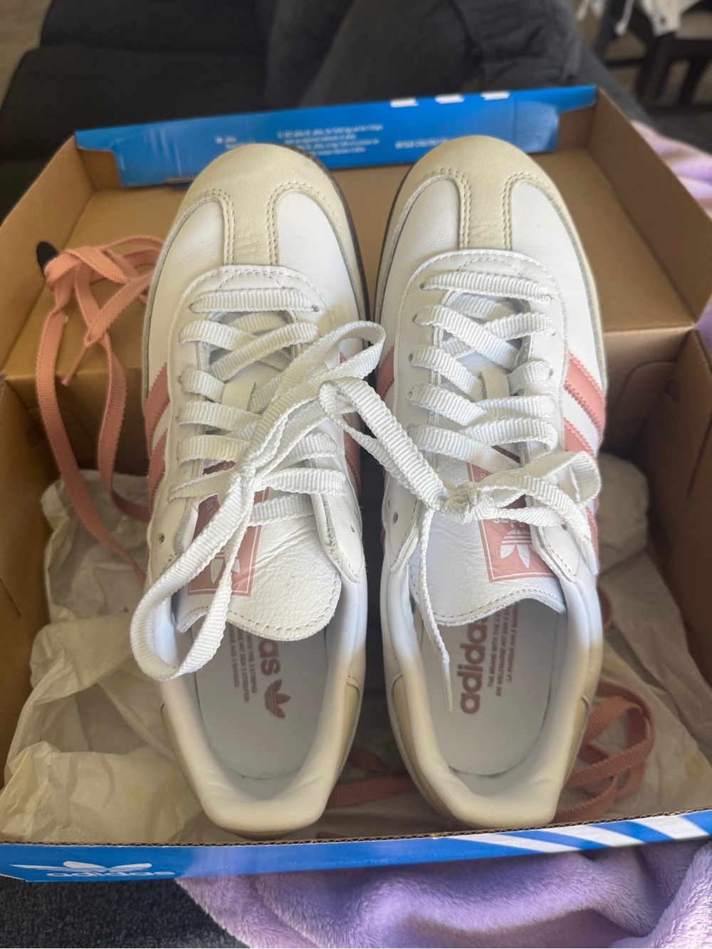 adidas Women’s White Sneakers with Light Pink Stripes
